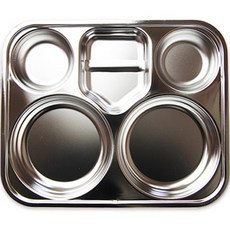 基本款不鏽鋼四格盾牌餐盤, 銀色, 1個