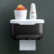 solve living 簡約廁所防水透明壓克力捲筒衛生紙盒, 不透明 黑色 大號, 1個