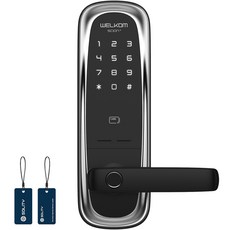 SOLITY 免鑽孔 指紋辨識 數位 附把手 門鎖 WM-650B PLUS + 掛環式卡片鑰匙 2件組, 顧客自行安裝