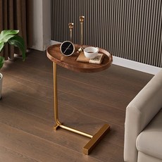 사이드 달걀형 보조 테이블 60, 골드 월넛