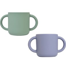 LALABY 幼兒用矽膠雙柄杯 2入組, 綠色+薰衣草紫, 1組
