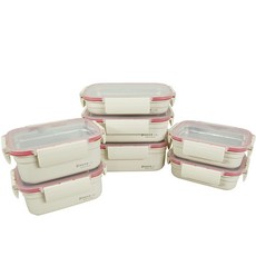 비오스코 프레쉬 전자레인지 스텐 밀폐용기 중대형 세트 레드, 1세트, 대형 2000ml + 1500ml + 920ml + 중형 1200ml x 2p + 850ml x 2p