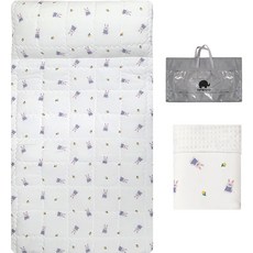 Bevenuveau Baby DIY雙面可拆式午睡墊+棉墊+毛毯+寬枕+無紡布袋套組, 鬱金香兔
