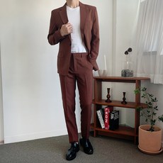 언탭트 남성용 여름 린넨 원버튼 수트 팬츠 세트