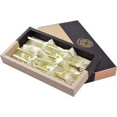 H.Jin 閃亮鈦長茶匙叉子 6件組, 長茶匙 3p + 長茶叉 3p + 盒, 1套