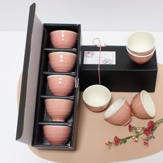 月鹽 韓國產陶瓷春花酒杯禮盒組, 酒杯 5入, 1套