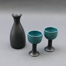 Dalsogeum 韓國製陶瓷情侶清酒壺組 黑孔雀, 1套, 酒瓶 + 酒杯 2p