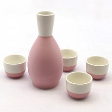 Dalsogum 韓國製陶瓷雙色甕形德利瓶 + 酒杯組 粉紅色, 1套, 酒瓶 + 酒杯 4入