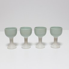 粉彩陶瓷高腳燒酒杯 薄荷綠, 玻璃 4p, 1套