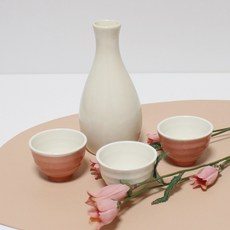 Dalsogum 韓國製陶瓷海螺大理石粉紅酒瓶酒杯組, 酒瓶 + 酒杯 3入, 1套