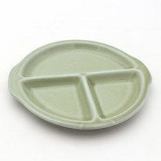 Dalsogeum 韓國製手工陶瓷3格小菜分隔盤 圓形, 1個, 淺綠色