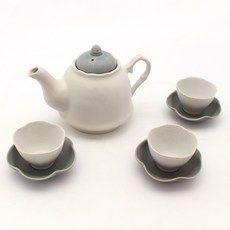 Dalsogum 陶瓷茶壺 + 花瓣茶杯 3入, 深灰色, 1套