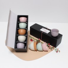 月鹽 韓國產陶瓷霧面混色粉彩燒酒杯組, 酒杯 5入, 1套