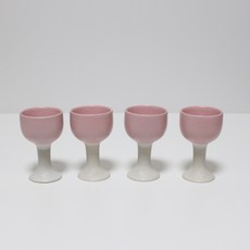 粉彩陶瓷高腳燒酒杯 淺粉色, 玻璃 4p, 1套