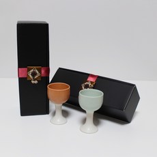 月鹽粉彩迷你紅酒杯禮盒 薄荷鮭魚, 2個迷你酒杯, 1組