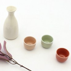 Dalsogeum 韓國製手工陶瓷清酒瓶 花苞三色酒瓶酒杯組, 酒瓶 + 酒杯 3入, 1套