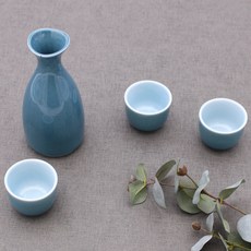 月鹽 韓國產 陶瓷 花苞德利瓶 孔雀酒瓶 燒酒杯組, 酒瓶 + 酒杯 3入, 1套