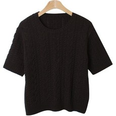 시크블랙 여성용 메볼린 케이블 베이직 반팔 니트 cpnt4412k32