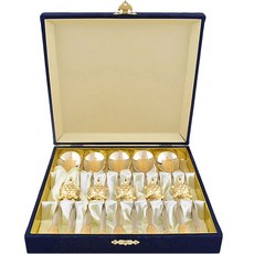 H.Jin NEW 丹青鈦金湯匙組, 金色, 鈦金湯匙 5p + 金龜湯匙架 5p + 收納盒, 1個