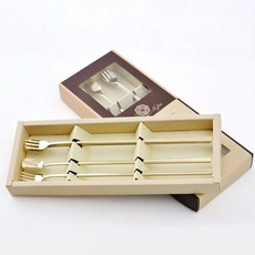 H.Jin 閃亮鈦金長茶匙 2p + 叉子 2p 組, 1套, 湯匙 2p + 叉子 2p + 收納盒