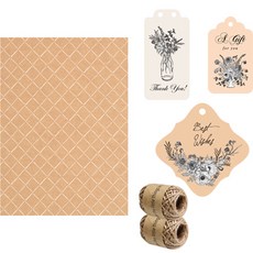 인디케이 다이아브러쉬 포장지 15p +보테니컬 아트콜렉션 라운딩 텍 3종 18p + 마끈 2p 세트, 브라운, 1세트