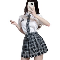 I'M MONG 女性格紋圖案水手服性感角色扮演Follow