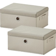 HANSSEM Sam Poly 收納籃 中 + 蓋子組合, 2套, 米色