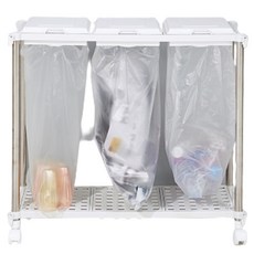 OPEN 層架型 2層回收桶 + 專用塑膠袋 20入組, 1套, 白色 + 銀色