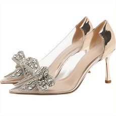 Paperments 華麗水鑽透明線條拼色婚禮細高跟鞋 01191