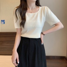 ViVEMO 線條修身方領夏季針織T恤 02969