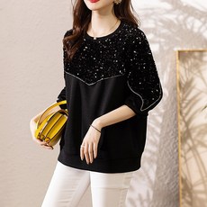 ATTERLIC 大尺碼亮片春秋媽媽大學T恤 01857