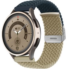 HAMATE Galaxy Watch相容 雙色扣式編織環形錶帶 20mm, 深藍米色