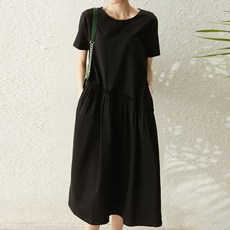 ATTERLIC 日常 Amanda 寬鬆繭型透氣連身裙 01789 含大尺碼, 黑色