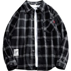 Aromood 男士現代風Oversize長袖格紋襯衫 大尺碼