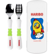 HARIBO 湯匙叉子餐具盒組, 1個, 湯匙 + 叉子 + 收納盒, 綠色