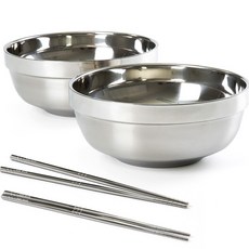 O'lbia 不鏽鋼 304 雙層麵碗 18cm 2入 + 筷子 2雙組合, 1套, 混色