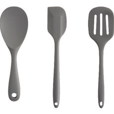Seven Kitchen 矽膠大號廚具3件組, 灰色, 飯勺 + 刮刀 + 大號鍋鏟, 1個
