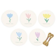 indi.k 手繪花朵圓形吊牌 100入 + 沙金色金線 2入 套組, 1套, 米色