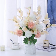 Smart Living 人造花室內裝飾花 + 花瓶套組, 1個, 18 白色