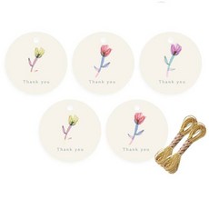 indi.k 手繪花朵圓形吊牌 100入 + 沙金色金線 2入組, 1套, 米色