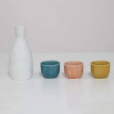 月鹽韓國產手工陶瓷酒壺+酒杯 3種組 白色, 1套, Tokuri 清酒瓶 + 3 個清酒杯