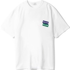 오에타 남성용 통기성 스퀘어로고 코튼 오버사이즈드 롱 릴렉스 반팔 티셔츠