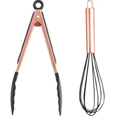 세븐키친 로즈골드 모노실리콘 집게 거품기 세트, 집게 + 거품기, 블랙, 1개