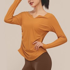 女款運動風V領皺褶收腰皮拉提斯長袖T恤