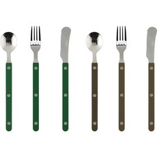 Cher Parfait 雙人甜點餐具組, 茶匙(2P) + 點心叉(2P) + 奶油刀(2P), 綠色 + 卡其色