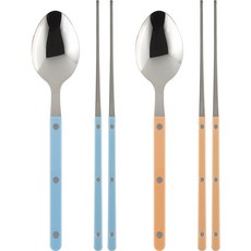 시에르 파르베 2인 수저세트, 파스텔블루 + 누드핑크, 디너 스푼 2p + 젓가락 2벌, 1세트