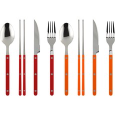 MAISON OBJET Sierre Parvé 雙人叉刀匙筷餐具組, 1套, 湯匙 2p + 筷子 2p + 餐叉 2p + 餐刀 2p, 紅色 + 橘色