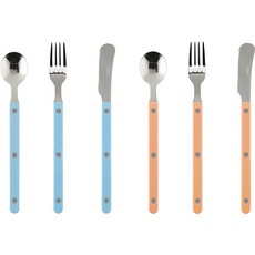Cher Parfait 雙人甜點餐具組, 茶匙(2P) + 點心叉(2P) + 奶油刀(2P), 粉藍色 + 裸粉色
