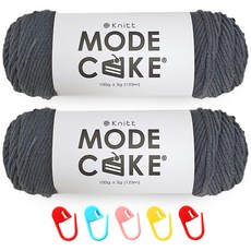 니뜨 모드케이크 뜨개실 100g 2p + 단수링 5p 세트, 19챠콜 + 랜덤 발송, 1세트