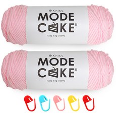 니뜨 모드케이크 뜨개실 100g 2p + 단수링 5p 세트, 25 연핑크(뜨개실), 랜덤발송(단수링), 1세트